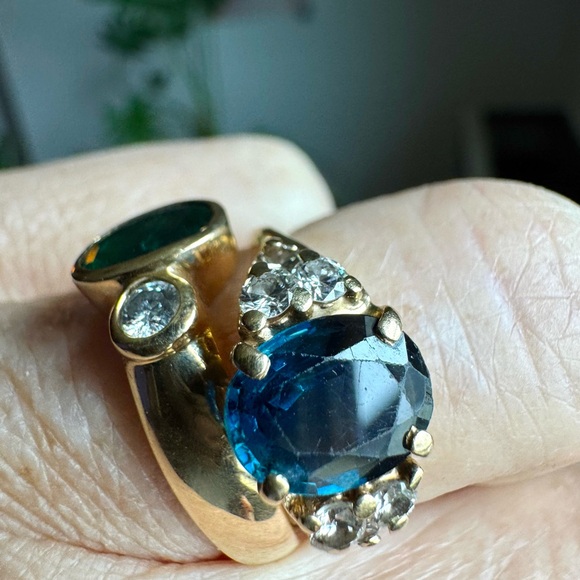 14k 2ct Blue Sapphire & Diamonds Ring - Picture 6 of 7